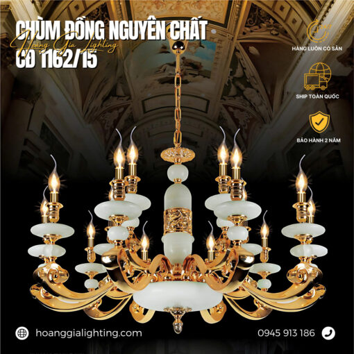 Đèn chùm đồng chao đá CĐ 1162/15