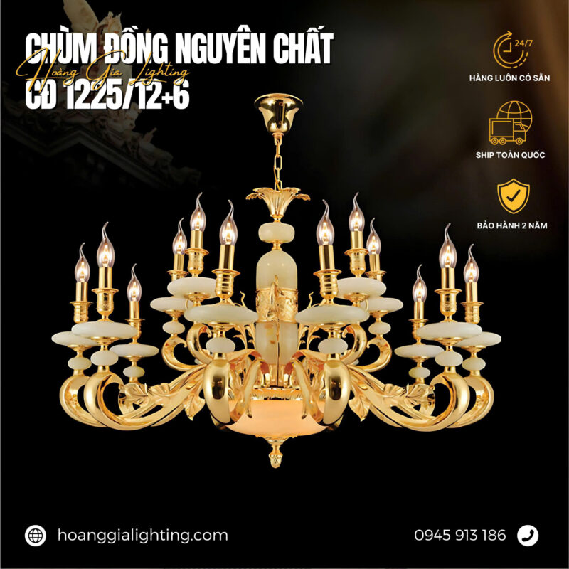 Đèn chùm đồng chao đá CĐ-1225