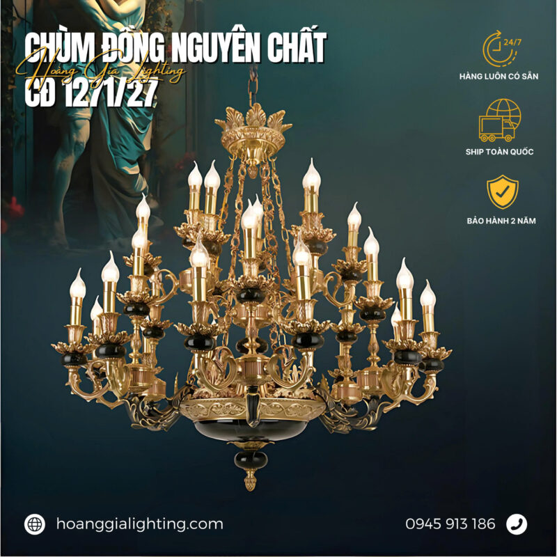 Đèn chùm đồng nguyên chất CĐ 1271/27