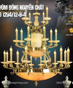 Đèn chùm đồng chao đá CĐ 1204/12+8+4