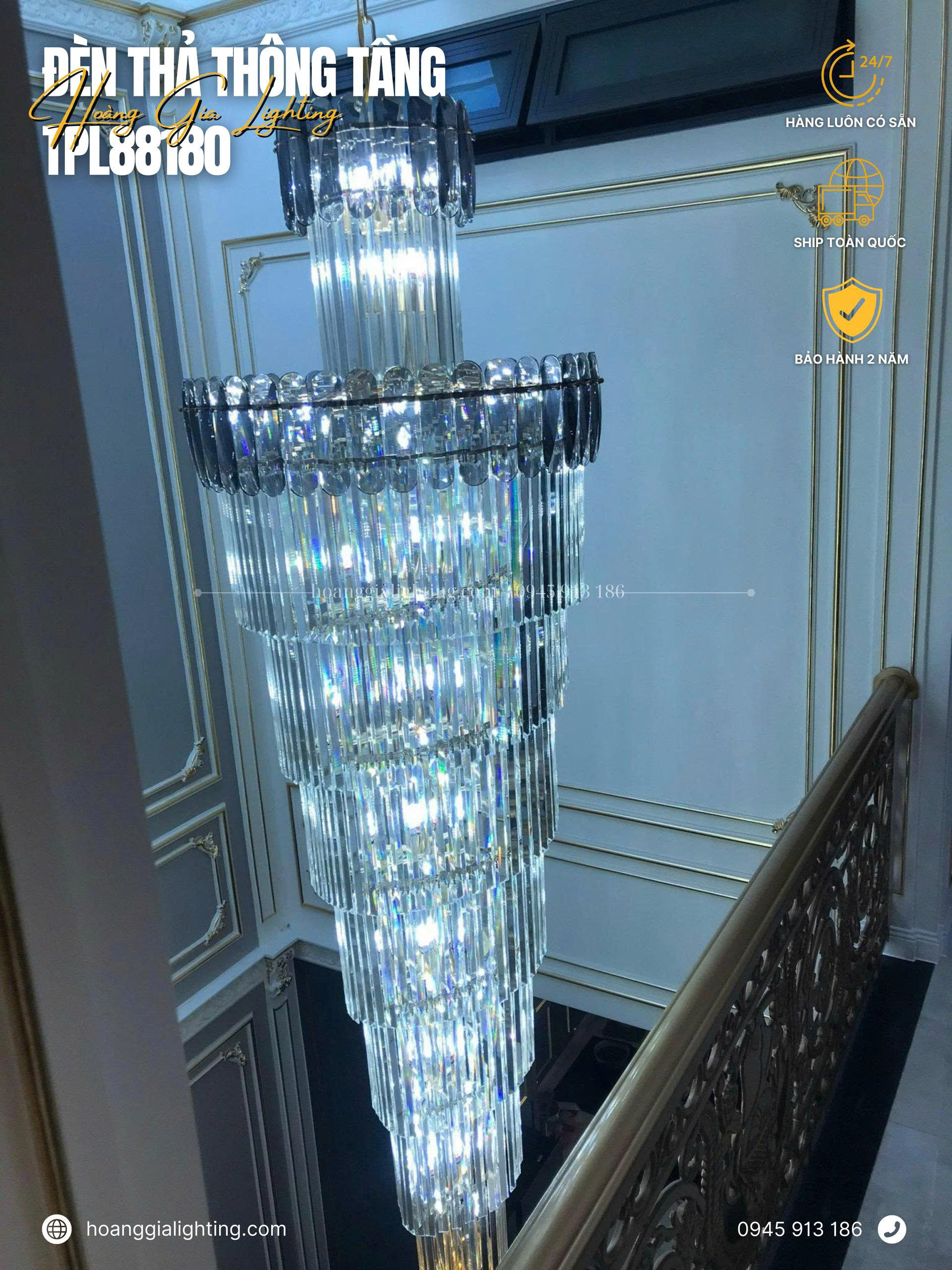 Đèn thông tầng pha lê TPL88180 Đèn thông tầng pha lê TPL88180