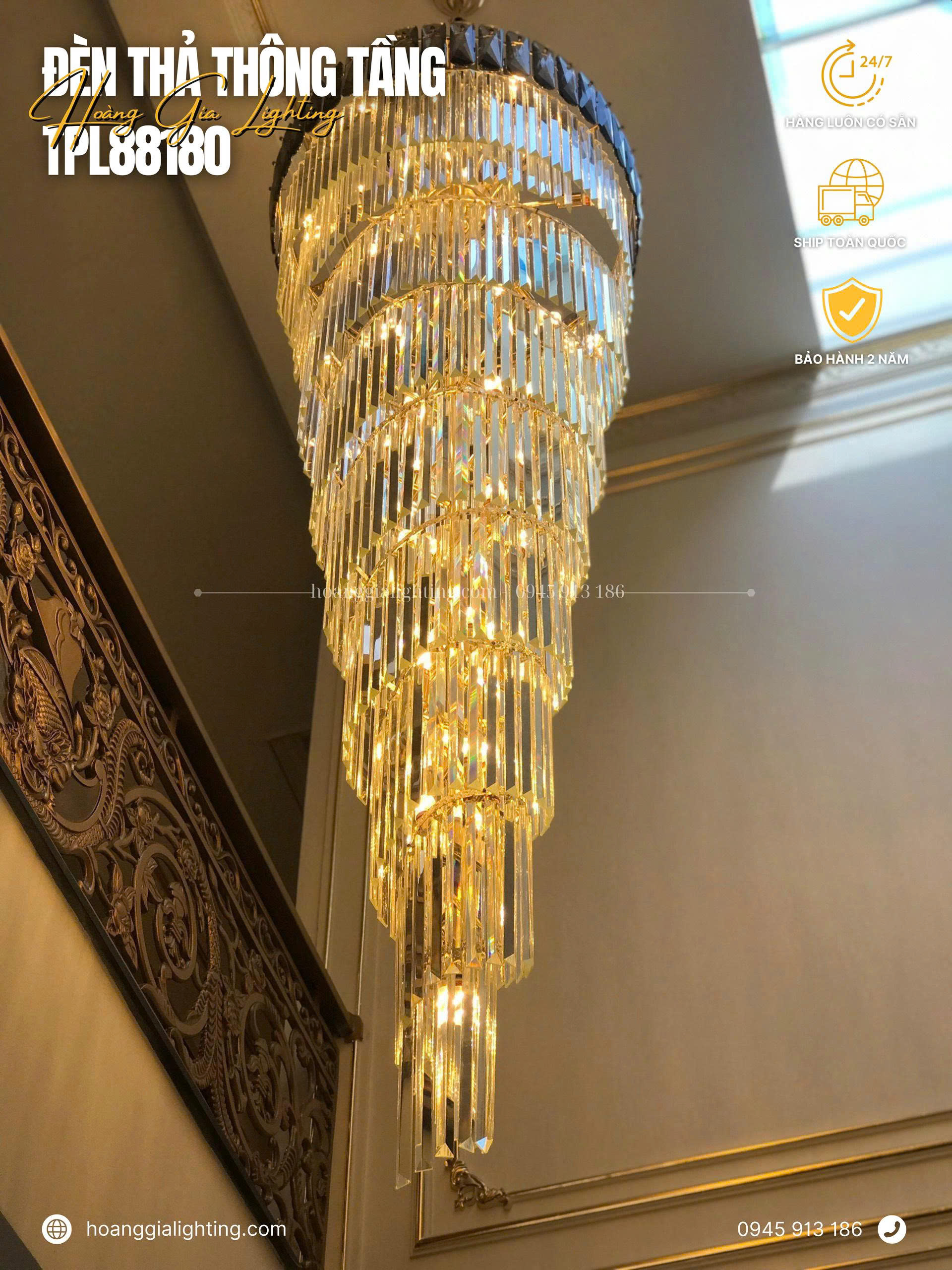 Đèn thông tầng pha lê TPL88180 Đèn thông tầng pha lê TPL88180