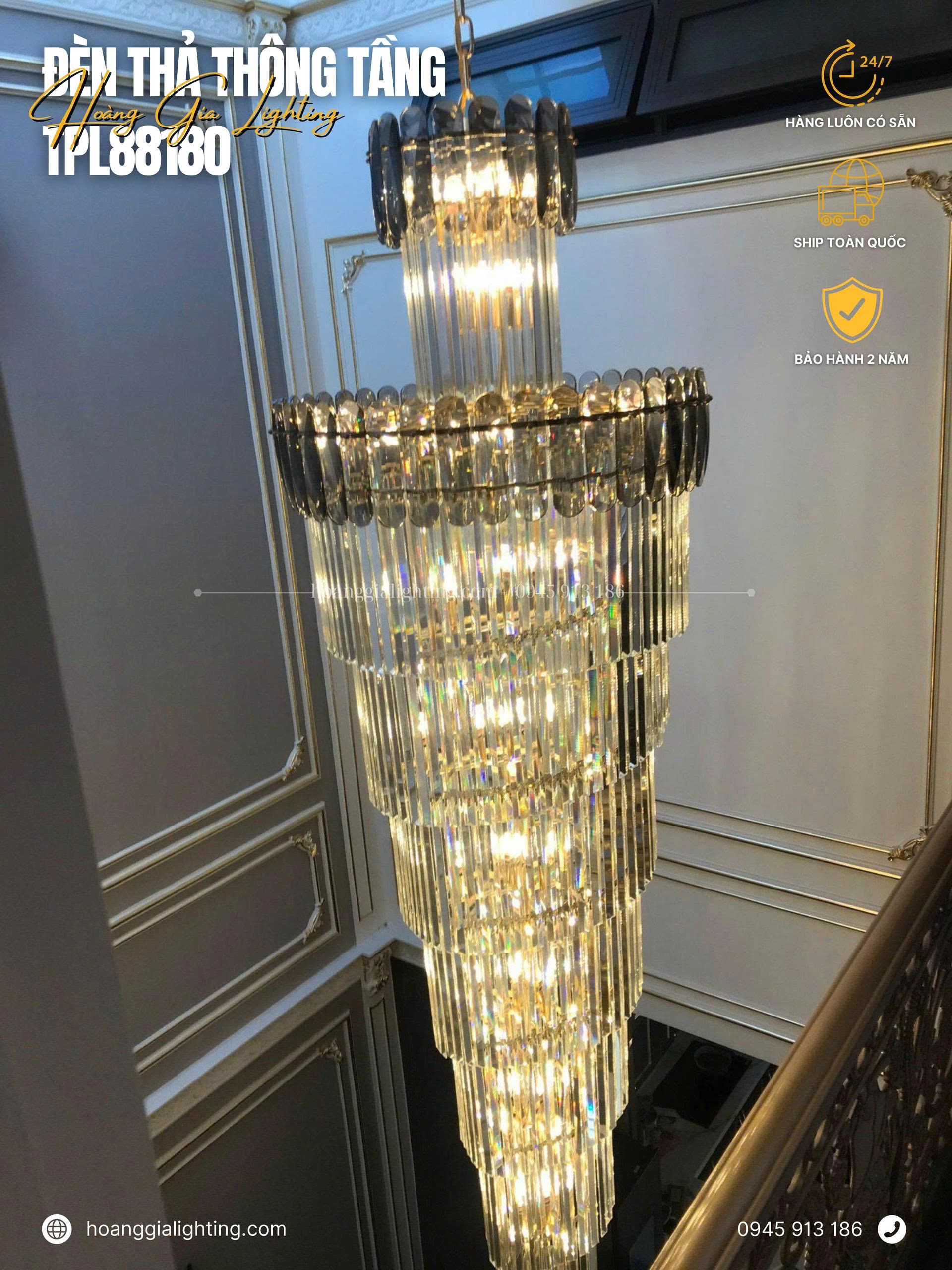 Đèn thông tầng pha lê TPL88180 Đèn thông tầng pha lê TPL88180