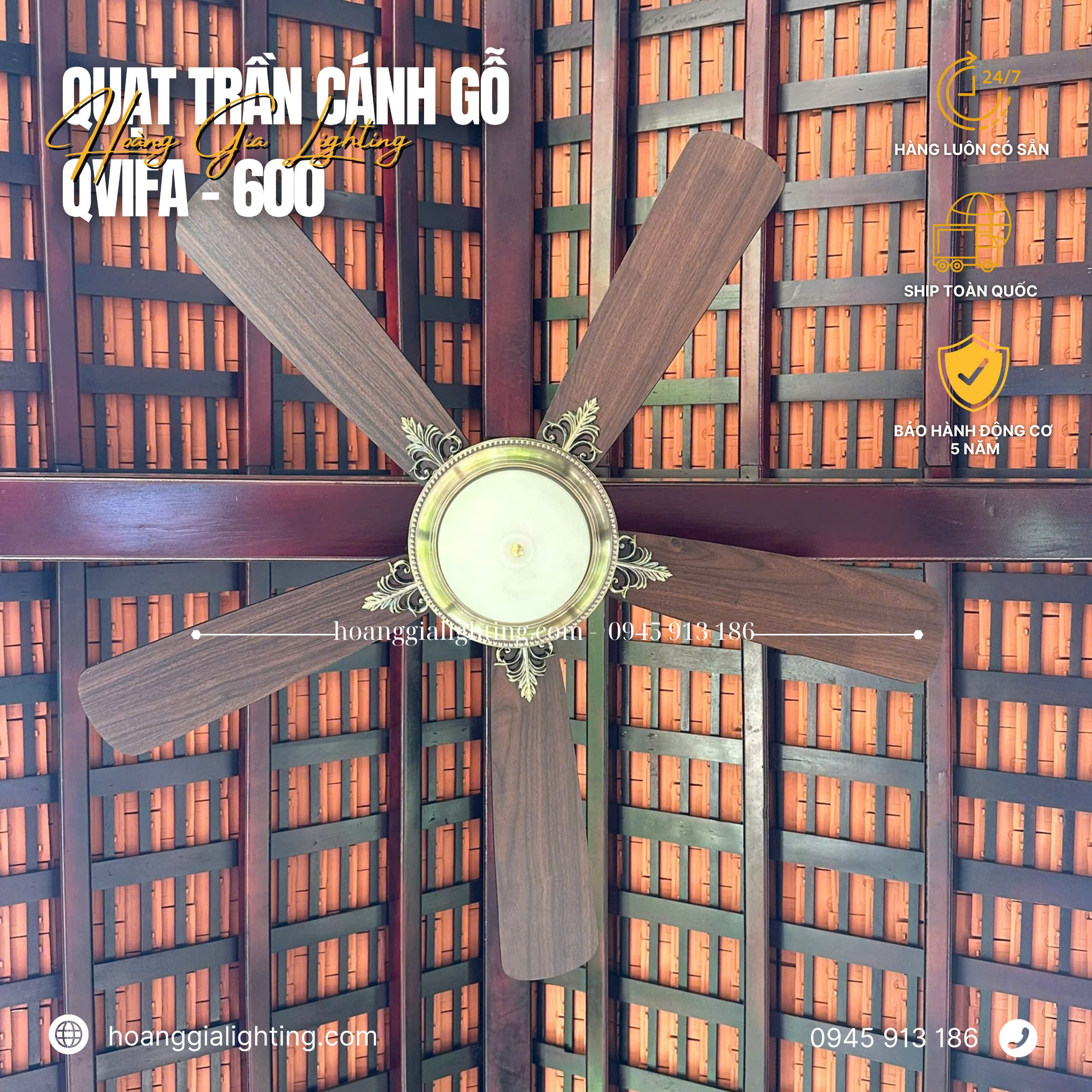 Quạt trần cánh gỗ QViFa-600 Quạt trần cánh gỗ QViFa-600