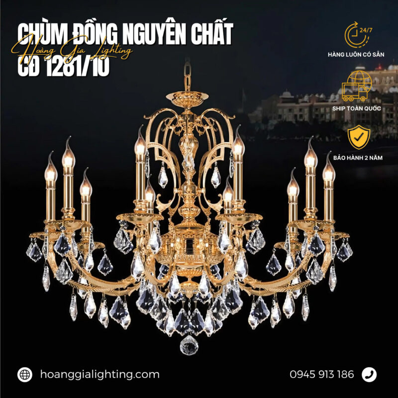 Đèn chùm đồng pha lê nến CĐ 1281/10