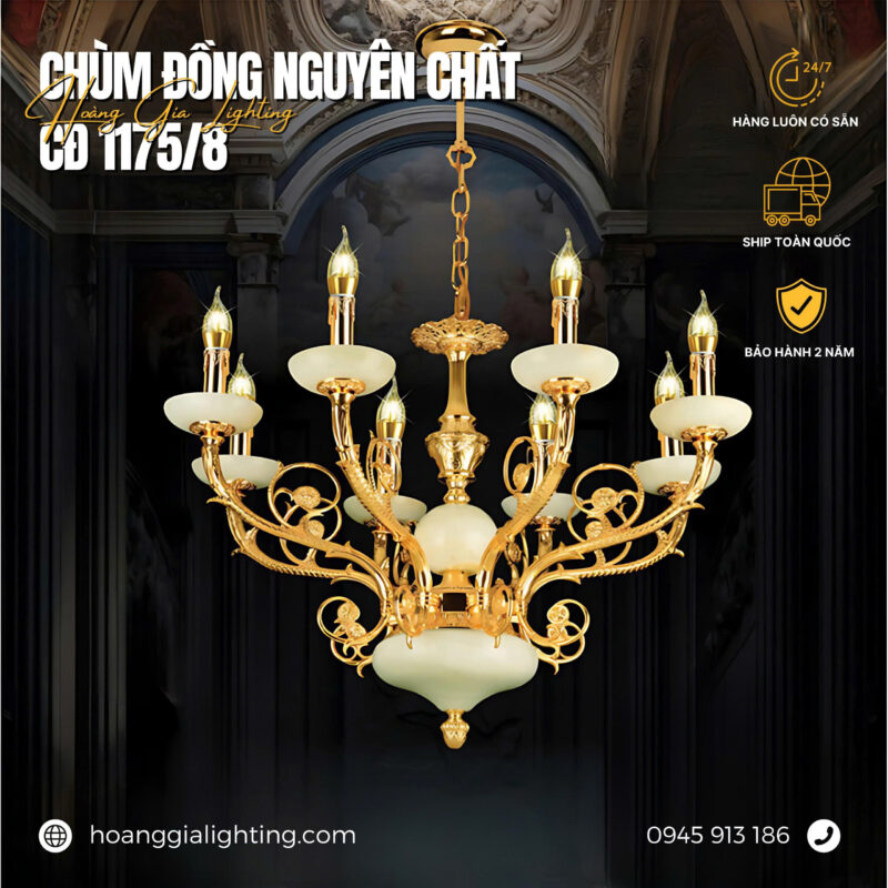 Đèn chùm đồng chao đá CĐ 1175/8