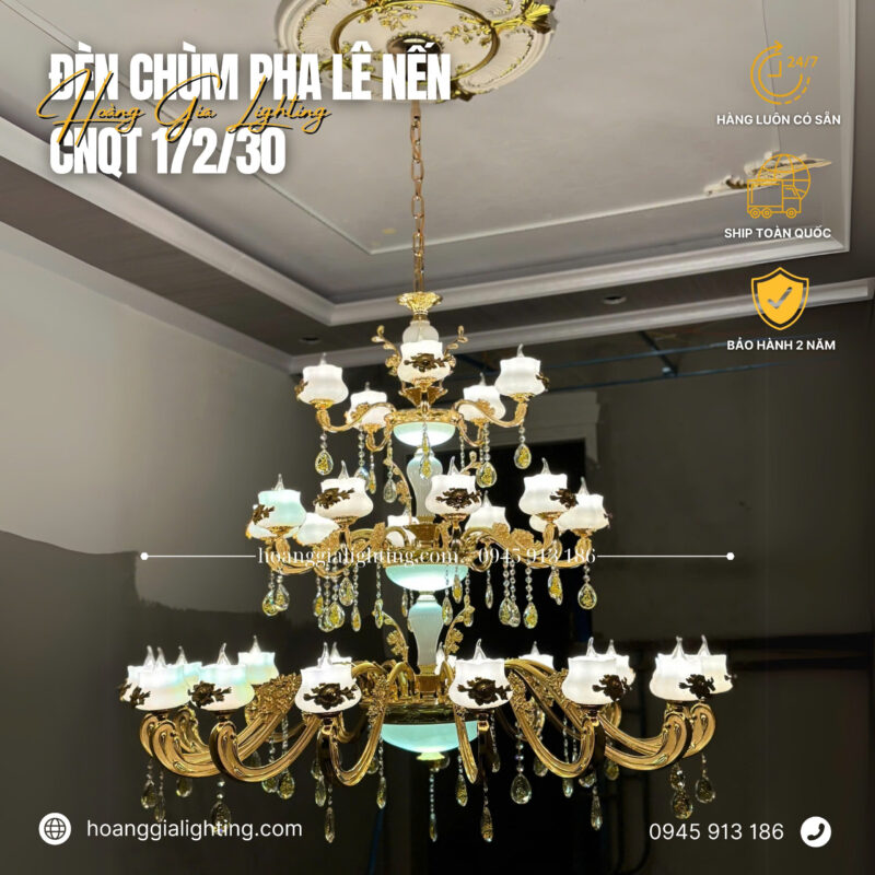 đèn trang trí nội thất của mọi nhà Đèn chùm thông tầng tân cổ điển CNQT-172/30 tay
