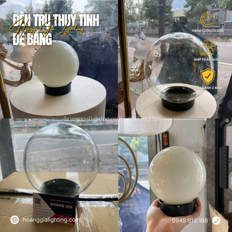 Đèn trụ cổng cầu thủy tinh trong đế bằng