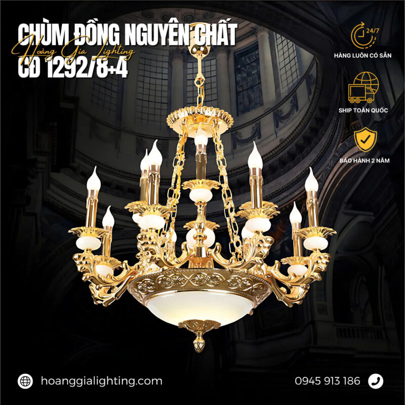 đèn trang trí nội thất của mọi nhà Đèn chùm đồng CĐ 1292/8+4