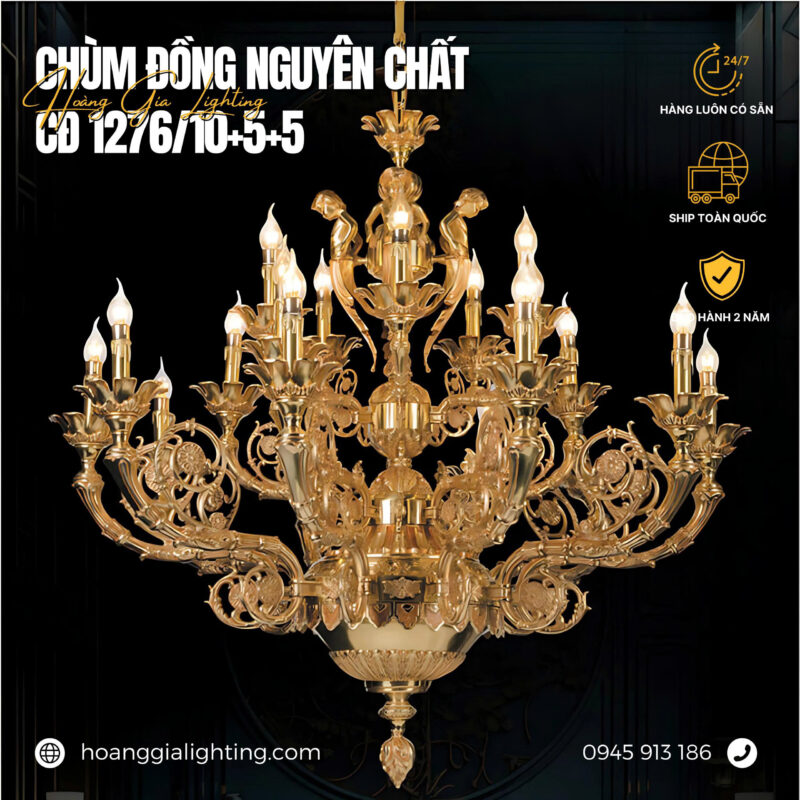 đèn trang trí nội thất của mọi nhà Đèn chùm đồng CĐ 1276/10+5+5