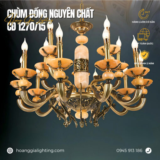 Đèn chùm đồng chao đá CĐ 1270/15