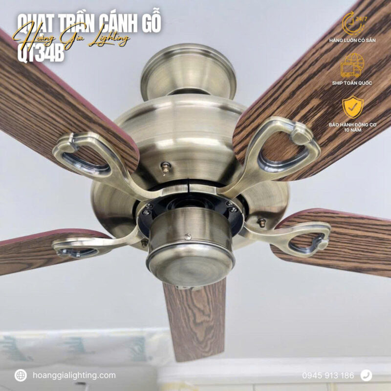Quạt trần cánh gỗ QT34B