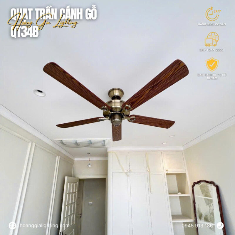 Quạt trần cánh gỗ QT34B