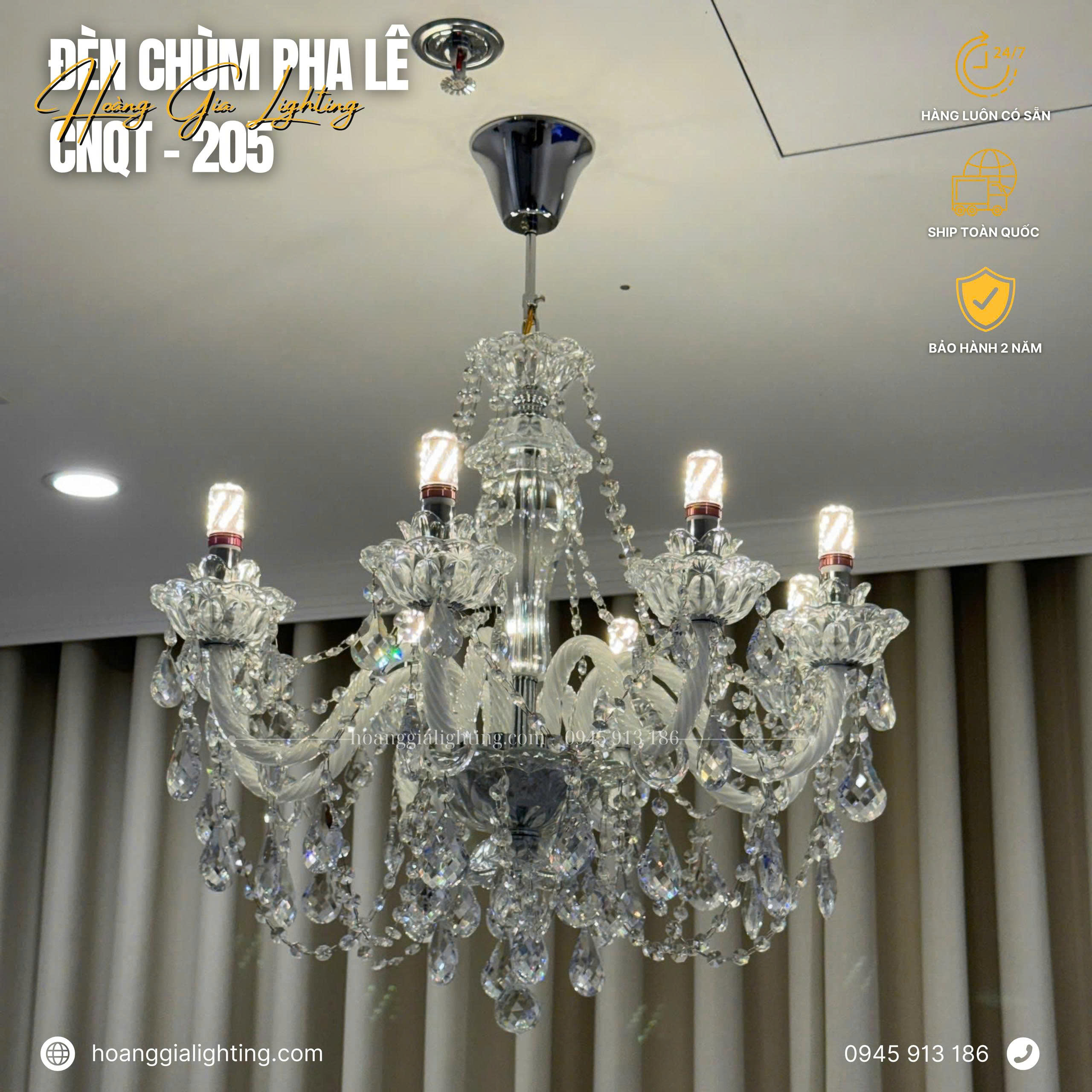 Đèn chùm nến pha lê CNQT-205 Đèn chùm nến pha lê CNQT-205