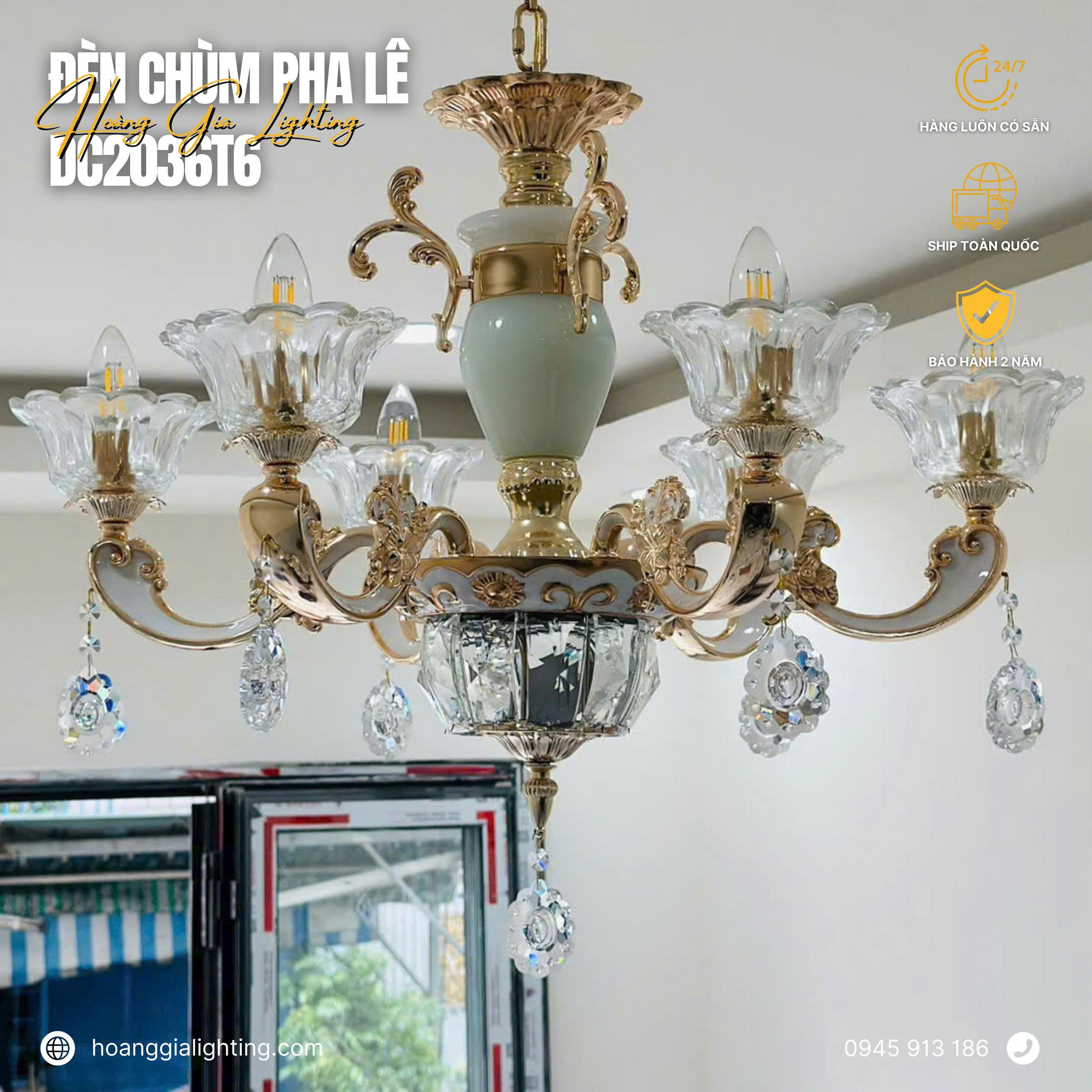 Đèn chùm nến pha lê DC2036T6 Đèn chùm nến pha lê DC2036T6