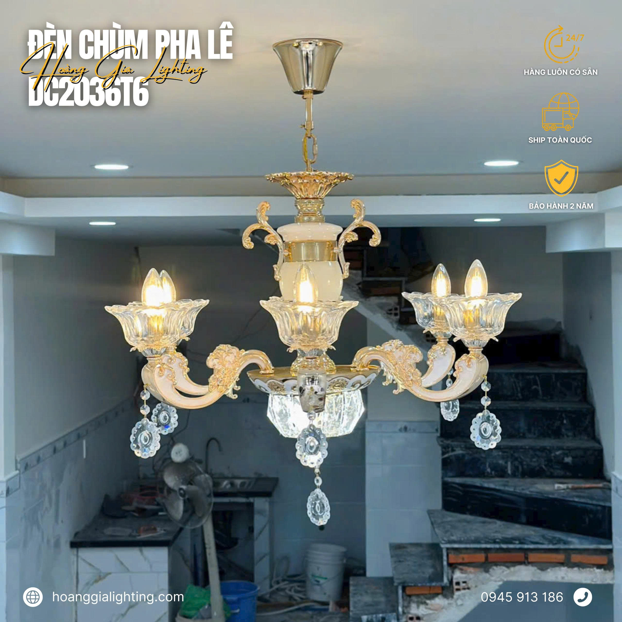 Đèn chùm nến pha lê DC2036T6 Đèn chùm nến pha lê DC2036T6