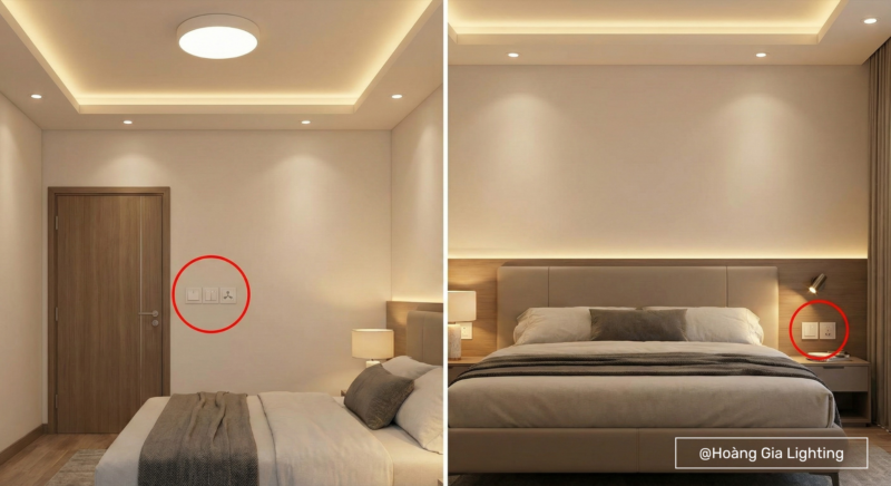 bố trí ổ cắm công tắc phòng ngủ